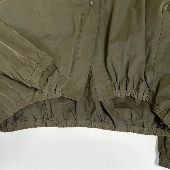 Eileen Fisher Bubble Hem Funnel Neck Belted Trench Coat Jacket Olive Size XS - Picture 10 of 13